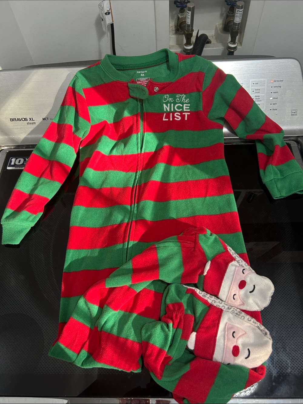 Boys 4t Christmas pajamas zipper footie one piece gender neutral unisex Santa